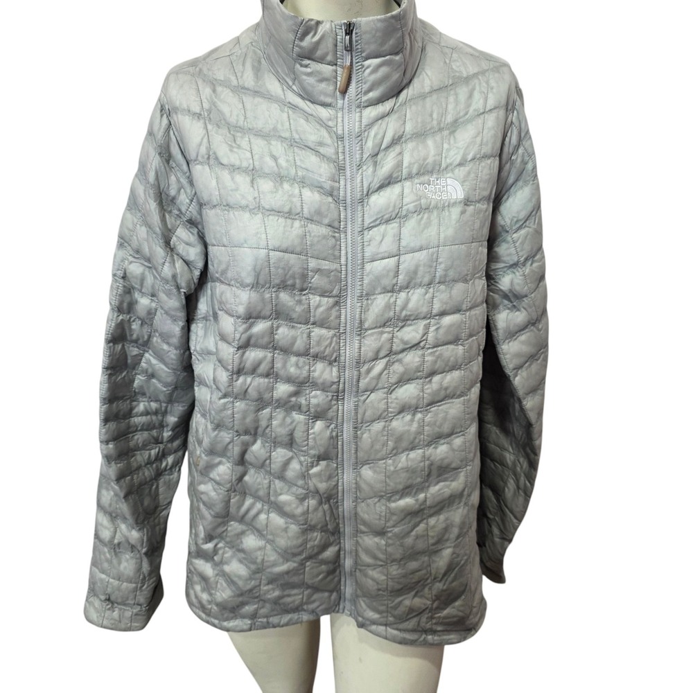 The North Face ThermoBall Jacket Womens XL Gray‎ Quilted Puffer Full Zip Hiking